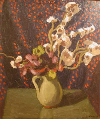 Jeanne RH�AUME - Nature morte aux rideaux pointill�s (1953)