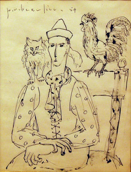 Paul-Vanier BEAULIEU - Saltimbanque au coq et au chat (1954)