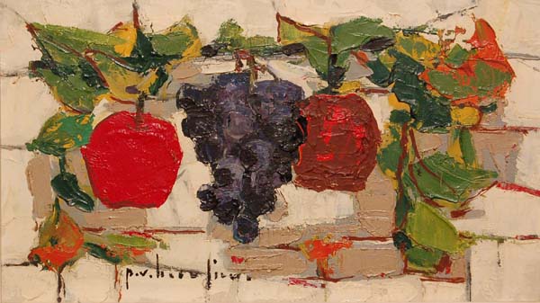Paul-Vanier BEAULIEU - Nature morte raisin et pommes (c.1955)