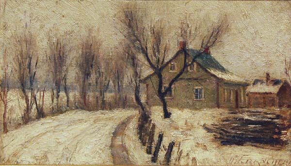 Joseph Marie Charles FRANCHèRE - Ferme en hiver sur la Rivière Richelieu (c. 1910)