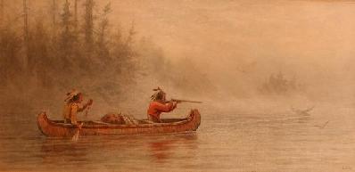 Indians in a canoe hunting a moose (1884) - Frederick Arthur Verner