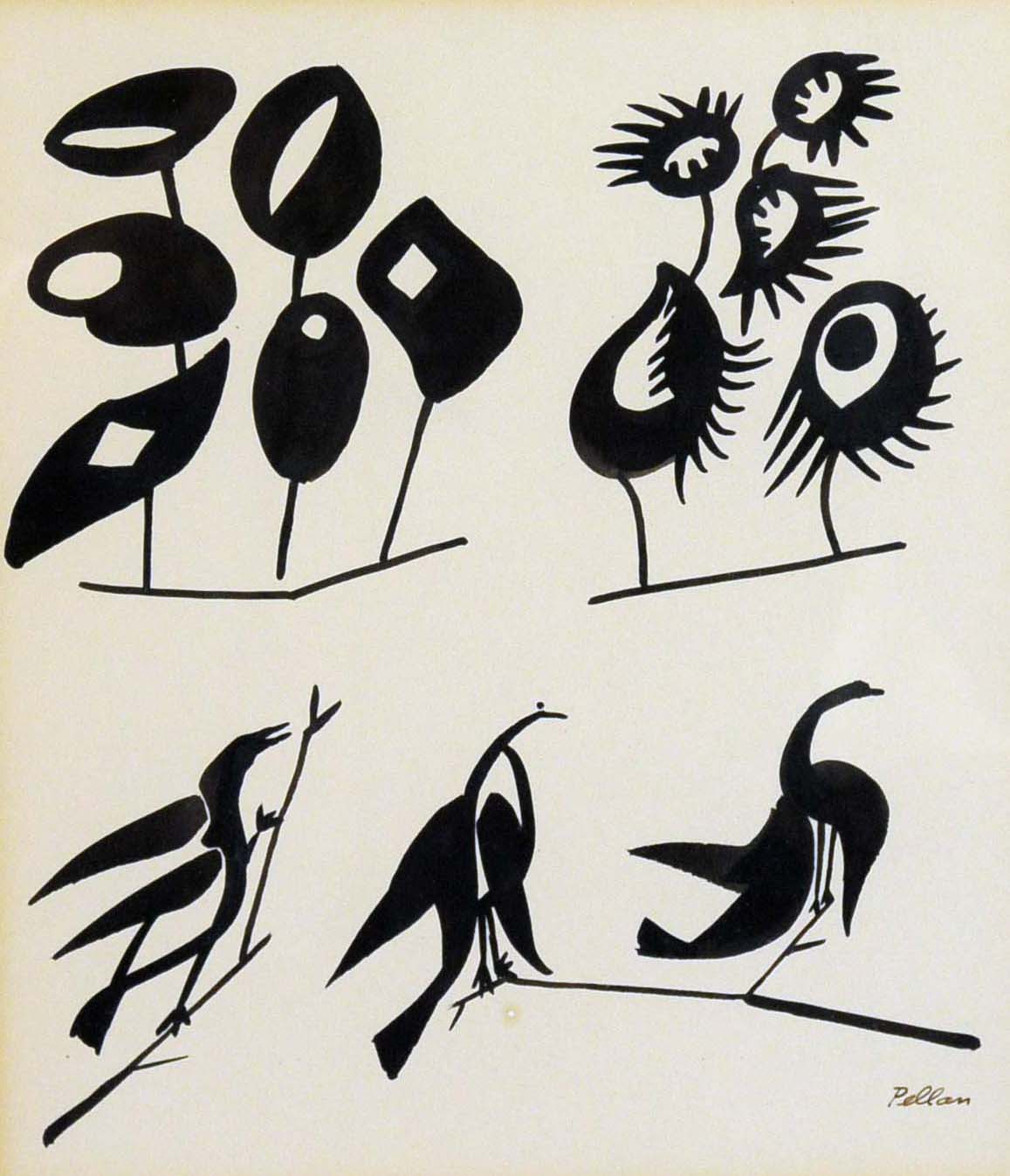 Alfred PELLAN - Les oiseaux aux bouquets (c. 1950)