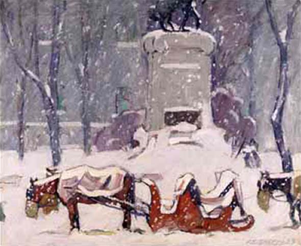 Cabstand, Winter, Dominion square, Montreal (c. 1926) - Peter Clapham Sheppard